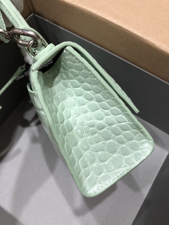 Balenciaga專櫃爆款小號手提女包 巴黎世家鱷魚薄荷綠銀扣Hourglass沙漏包 fyj1663